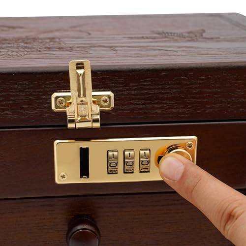 KiwiHood Boîte à bijoux rustique avec serrure à combinaison, organisateur à 5 étages, élégante boîte à bijoux pour colliers, bagues et montres, armoire de rangement sûre avec miroir, doublure en – vue 6