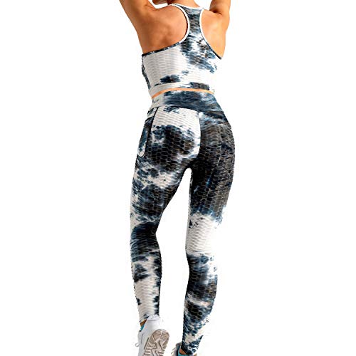 Women Yoga Outfit 2 Piece Textured Workout Sets Booty Scrunch Leggings Sport Bra