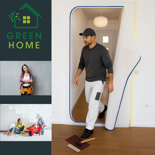 GREEN HOME Staubschutztür mit Reißverschluss | Staubschutz 1,10 x 2,20 m | Aus staubdichtem Polypropylen-Vlies | Set ohne Klebeband | Staubschutz für Türen bei Bauarbeiten & Renovierungen