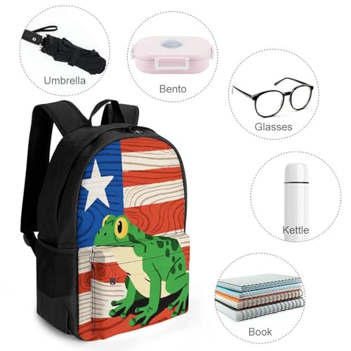 Supdreamc Polyester Daypack Bookbag for Gym Business Bicycle - Large Capacity Multipurpose Anti-Theft Carry On Bag, Puerto Rico Flag Frog Art Travel Hiking Daypack4