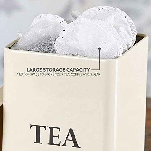 Andrew James Tea Coffee Sugar Canisters | Vintage Style Kitchen Storage Set | Rust Resistant Powder Coated Iron Caddies | Store Coffee Beans Granules Teabags Sugar | Part of The Vintage Range | Cream