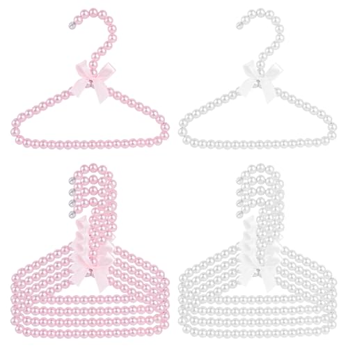 KINCHYGO, 10 Pack Pet Clothes Hangers Small Pearl Apparel Hanger with Ribbon for Dogs Cats Pets