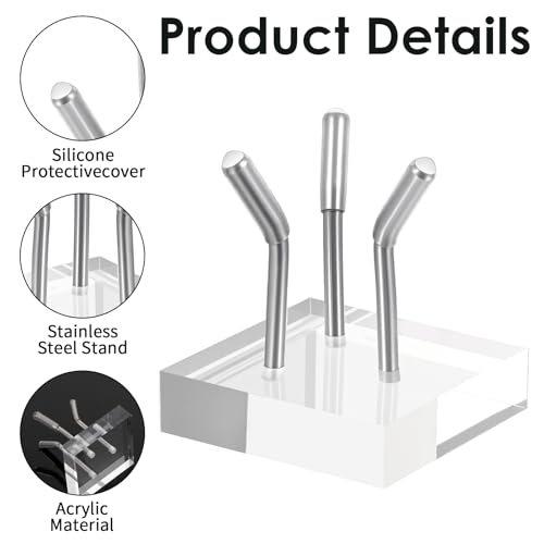 XLIUAX 12 Pcs Rock Display Stands, Stainless Steel 3 Pegs Clear Acrylic Base Display Mini Easel Stand for Fossil Coral Crystal Geodes Mineral Agate Small Collectibles - Thumbnail 4