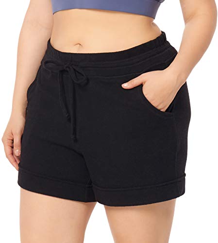 ZERDOCEAN Women s Plus Size 5  Casual Lounge Yoga Sports Shorts Pajama Walking Athletic Shorts Activewear with Pockets Black 3X