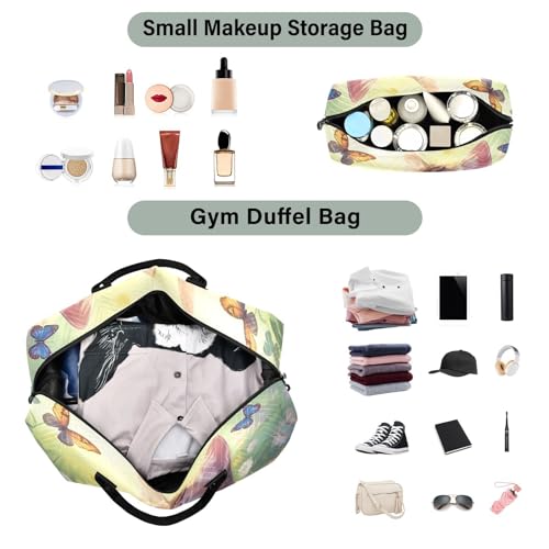 Large Travel Duffel Bag, Cait and Butterflies Sports Tote Gym Bag, Shoulder Weekender Overnight Bag for Women Men, Carry On Luggage with Toiletry Bags4