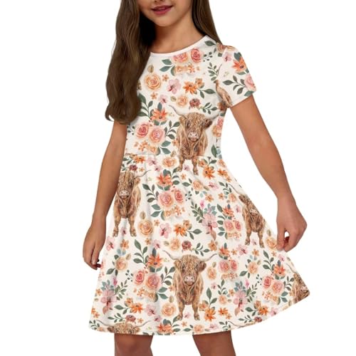 Children Casual Summer Beach Party Short Sleeve Skater Flared Dress Girls Clothes Outfit A-Line Sundress Midi2