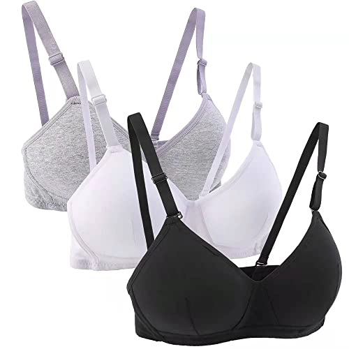 Yintry Mädchen Sport-BH aus Baumwolle mit verstellbarem und abnehmbarem Schultergurt Trainings-BH 3er-Pack (32/70, Stil1)