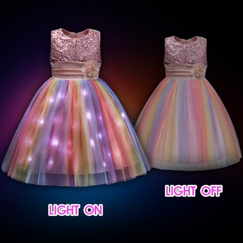 Little Girls Dress Sequin Pink Rainbow Dress Flower Girl Dress Easter Dress Light up Princess Dresses for Toddler Girls Kids Costume for Brithday Wedding Party2