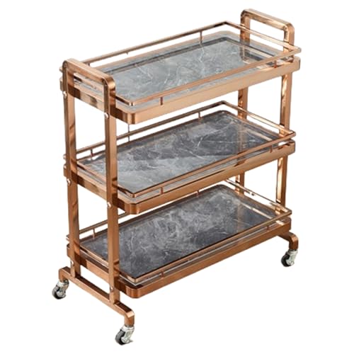 XBTGS Three-Tier Metal Trolley with Handles, Heavy-Duty Kitchen/Storage Trolley, Suitable for Dining/Living Room, Dark Green/Grey - one Size fits All .,Titanium-One Size
