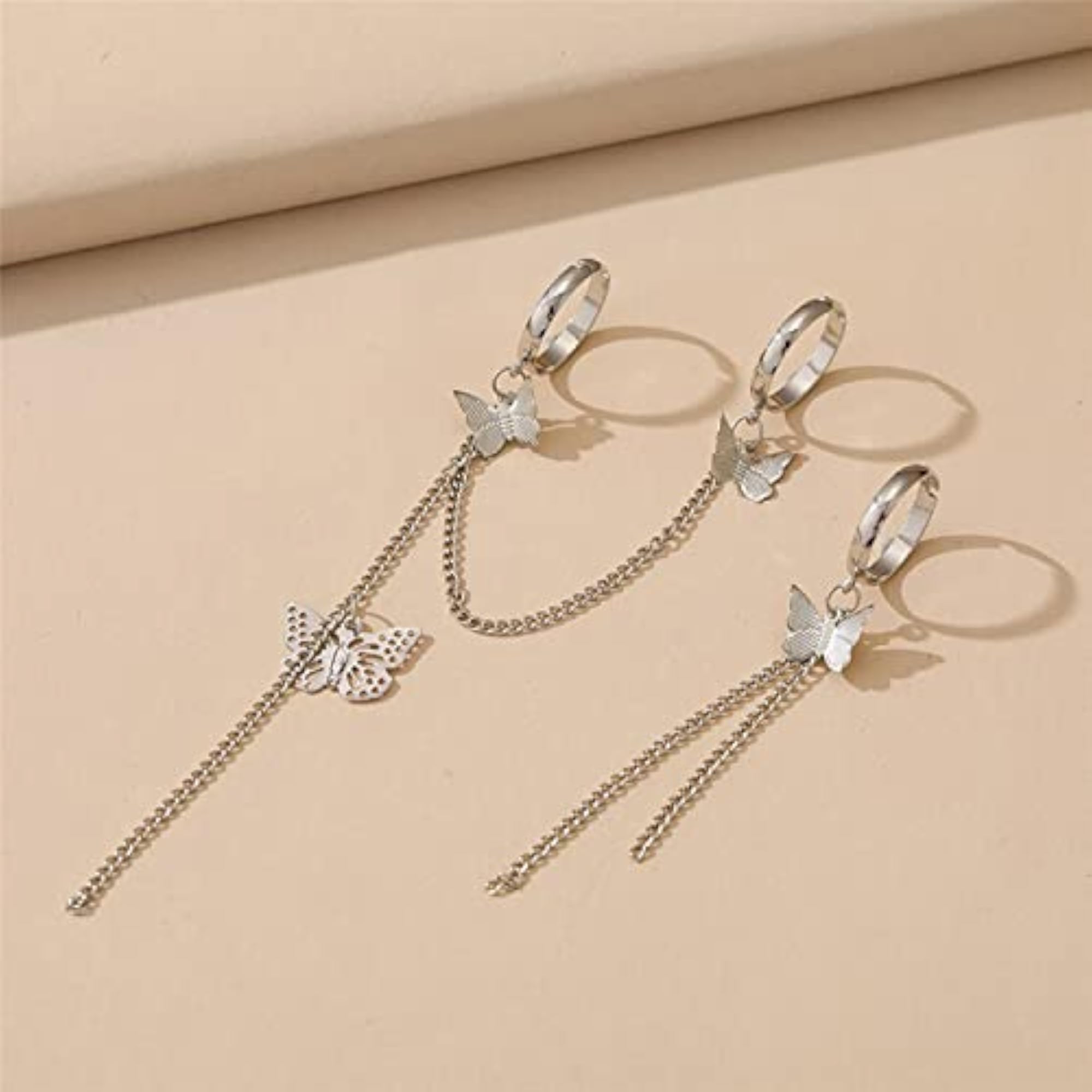 Butterfly Chain Rings Set Plated Toned Inspired