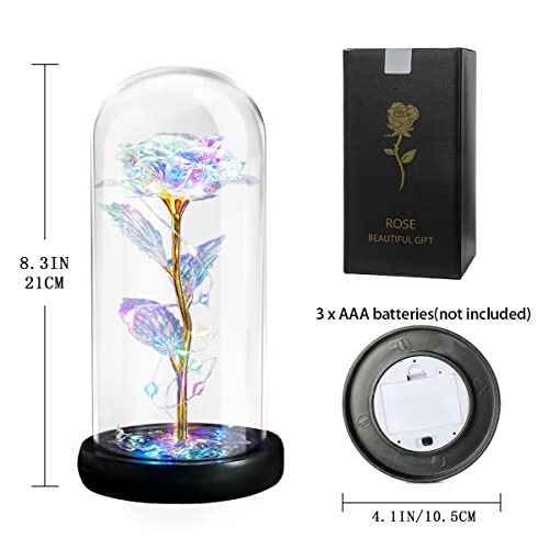 Veryhome Mothers Day Rose Gifts For Mom, Unique Birthday Gifts For Women, For Mom/Grandma,Colorful Artificial Flower Rose Light Up In A Glass Dome,Beauty And The Beast For Her (Rainbow) #TOP5