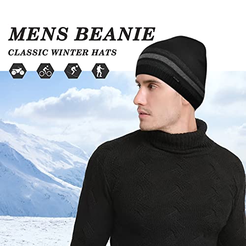 Fleece Hats For Men Windproof Stretchy Winter Knit Beanie Caps Outdoors Skiing Running Black #TOP2