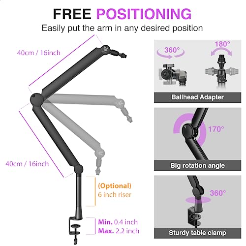 Sensic SA-30 Microphone Boom Arm, 360° Rotatable Mic Stand with 6 inch riser, Microphone Holder with 1/4" - Image 3