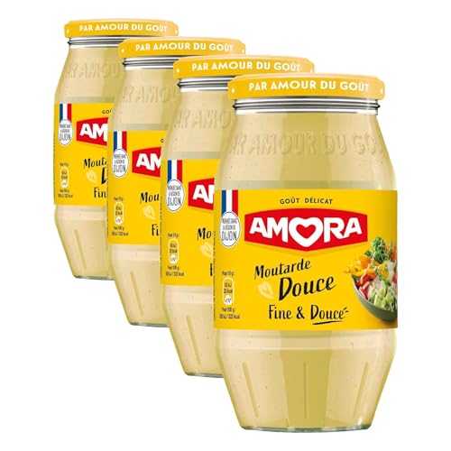 Amora Moutarde Douce Bocal Or, 435g (Lot de 4)