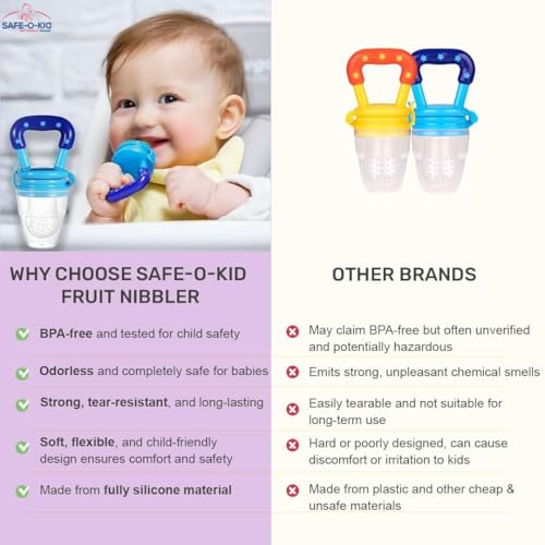 Image of Safe-O-Kid (Pack of 2) Baby Fruit Nibbler /Pacifier - BPA-Free, 100% Pure Silicone, Teether for Baby | Soft Pacifier & Teether for Infants, Assorted