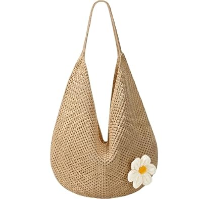IHLOOTD Borsa Uncinetto Donna, Borsa Mare Uncinetto, Borsas Crochet Donna Uncinettos, Borsa Mare Donnas Boho, Borsas Paglia Mares Estiva Perfetta per Estate, Vacanze, Viaggi e Uso Quotidiano (A)