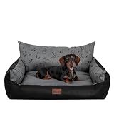 PillowPrim Hundebett - Möbel für Tiere, Katzenbett - Hundekorb für kleine mittelgroße & große Hunde - Hundekissen – Hundesofa – Hundeliege – Schlafplätze - 63x48 cm - Graphit mit Pfoten