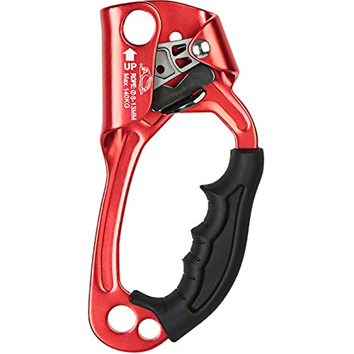 AOKWIT Climbing Ascender, Aviation Light Alloy Rappelling Belay Gear Rock Climbing Tree Arborist SRT Climbing Rope Ascender with Handle Clamp (Right Hand Red)