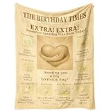 Birthday Blanket 60x50 – Vintage Newspaper Happy Birthday Throw, Cozy Flannel, Unisex Gift Present for Adults & Teens