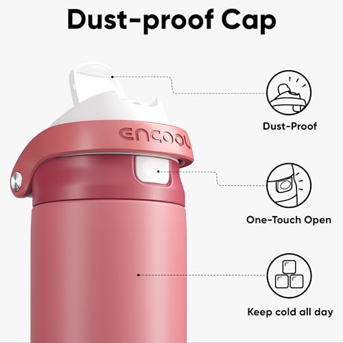 Image of ENCOOL Leakproof Insulated Water Bottle with Straw Dual-Sip Water Bottle Bag-Safe Design for Work, Commute & Gym - Keeps Drinks Cold All Day, 40 oz, Vermilion