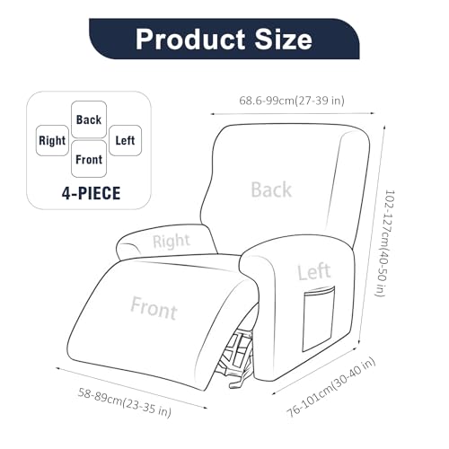 BUERPINKING Sesselbezug 4er Set, All-Inclusive Sessel überzug, Sesselschoner für Relaxsessel und Fernsehsessel, Stretch Waschbar Stuhlbezug mit Taschen, für Fernsehsessel Liege Sessel