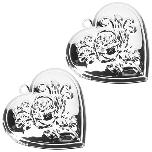ibasenice Lot de 2 Médaillons Photo de Cœur en Métal Argenté Pendentifs Porte-Photo Compacts pour Collier Bijoux Personnalisés Présents Souvenirs pour Femmes et Filles de 8 à 12 Ans