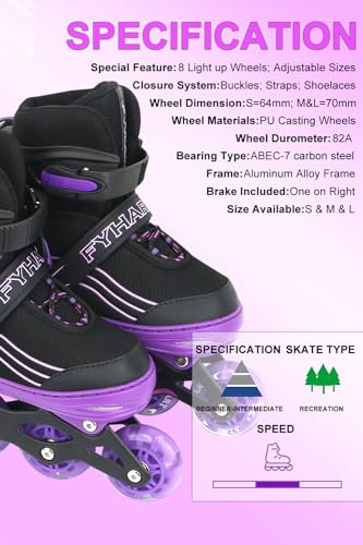 Miniatura 4 de Mgyzm Patines En Línea Para Niños Y Niñas, Ajustables 4 Tamaño, Patines En Línea Para Niñas Y Niños Adultos, Patines Para Interiores Y Exteriores Púrpura Y Negro, Medium 34-37 Eu