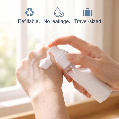Quilax 2 Pack Travel Size Pump Bottle, Clear PET Plastic Refillable Cosmetic Pump Dispensers, Lotion Dispensers for Essential Oils, Cream, Sunscreen (50ml, 100ml)