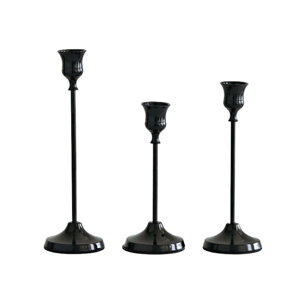 Candle Holder 3-Piece Set Wrought Iron Electroplated Candlesticks, Metal Decorative Ornaments, Wedding Decorations(Black)
