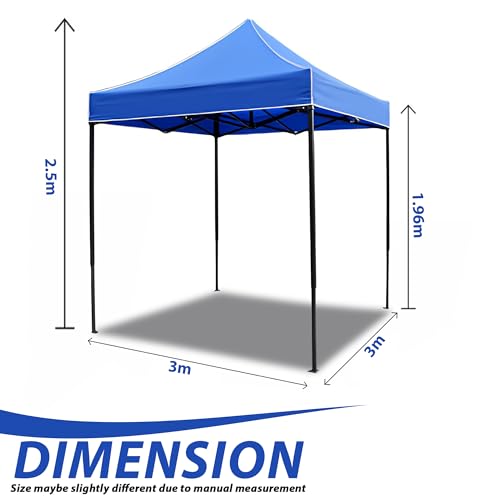 JupiterJX 3x3M Heavy Duty Pop Up Gazebo, Commercial Grade Waterproof Shelter Outdoor Camping Gazebo, Steel Frame | Sun Shade Canopy For Garden, Party, Beach (Blue, 3x3m) - Image 5