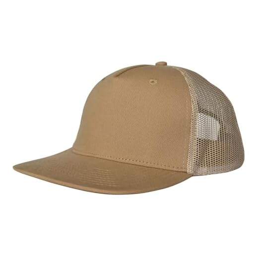 CYGTE M-L, XL-XXL 5-Panel Mesh Back Trucker Flat Brim Hat, Khaki, XL-XXL