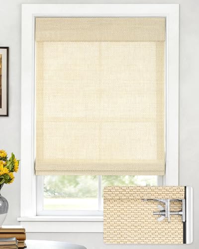 LazBlinds No Drill Cordless Bamboo Roman Shades, Light Filtering Blinds for Indoor Windows, Roll Up Bamboo Blinds for Home, 27" W x 48" H, Star-Beige