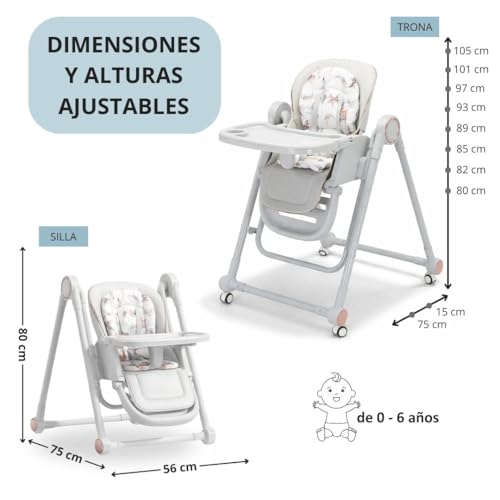 Miniatura 3 de Bathby Trona Evolutiva 3 En 1 Plegable Y Portátil, Con Altura, Reposapiés, Respaldo Y Bandeja Todo Ajustables, 8 Niveles De Regulación Y Sistema De Seguridad, Hasta 6 Años Gris