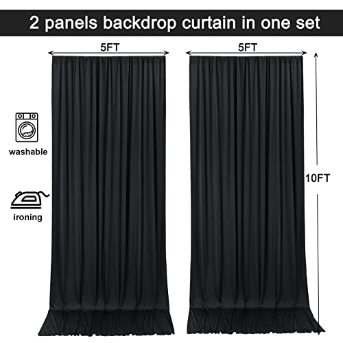 Image of 10x10ft Black Backdrop Curtain for Wedding Parties Wrinkle Free Fabric Black Drapes Backdrop Decoration for Baby Shower Birthday Photography Decoration 2 Panels, 5ft x 10ft