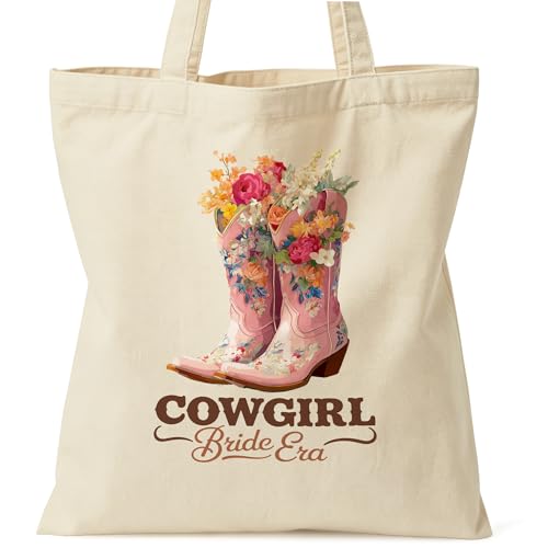 Zallobee Cowgirl Bride Era Tote Bag, Western Country Wedding Canvas Bag, Double-Sided Print, Inner Pocket by Zallobee - Used condition - US$10.86
