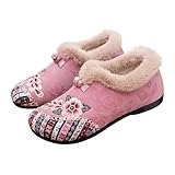 Chaussures En Coton Pour Femmes Avec Doublure En Peluche Polaire D'hiver Chaudes Chaussures Plates Décontractée Broderie De Fleurs De Style Ethnique Confortables 35