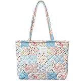 Modacarry Floral Quilted Tote Bag with Zipper Closure for Women Girls (VINTAGE PATCHWORK)