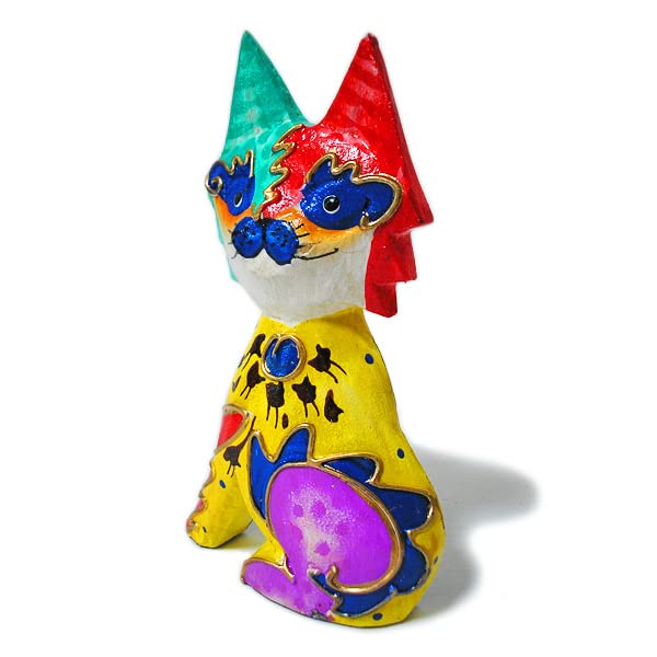 Amazon.co.jp: 木製 バリ ネコ カラフル 13.5cm Mサイズ E 単品 木彫り