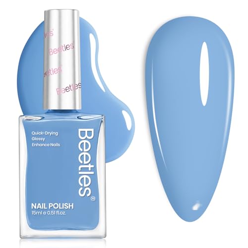 Beetles Light Blue Nail Polish - Beach Bliss, Pastel Nail Polish Blue Quick Dry, Soft Sky Sea Color Spring Nails, Long-Lasting Pastel Nails, Fingernail Art Effect for Manicure Salon - 0.51Fl Oz/15ML