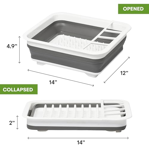 BEAST COOLER ACCESSORIES Collapsible Dish Drying Rack - Durable 4-Compartment Utensil Drainer for Kitchen, RV Camping Essentials - Compact Dinnerware Organizer, Sink Dish Storage, Gray - 4.9"x14"x12" - Image 4