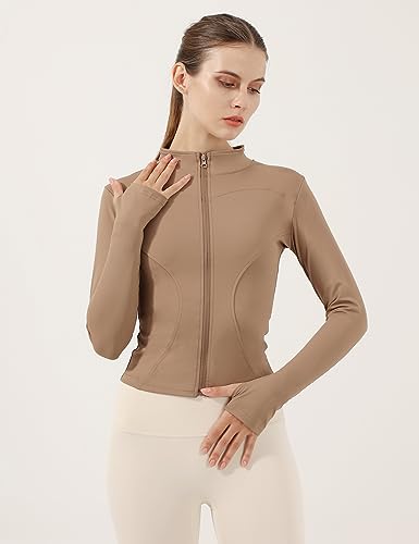 Image of Locachy Women's Lightweight Stretchy Workout Full Zip Running Track Jacket with Thumb Holes