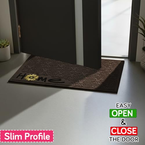 Image of HOKIPO Main Door Entrance Mat for Home, Non-Slip Rubber Backing Entry Door Mat, Large 45x75 cm, Sunflora - Brown (IN-1066-BR)