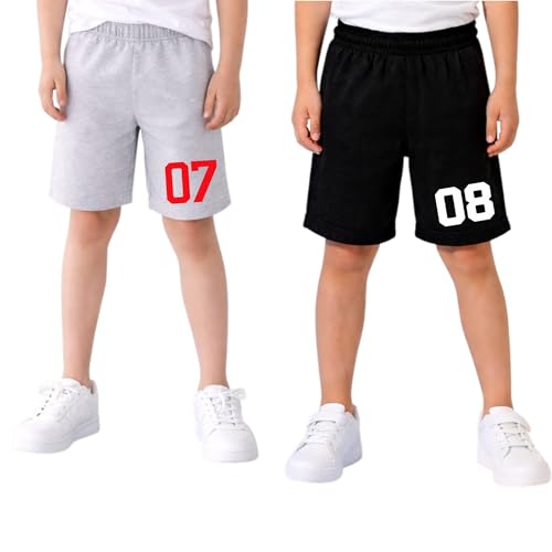 Image of Boys Grey-7 and Black-8 Cotton Blend Printed Shorts (Pack of 2)