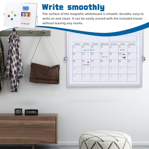 GOEDCH Pizarra blanca magnética: 30 x 40 cm, pequeña pizarra magnética de doble cara con soporte, se puede limpiar con 10 bolígrafos, 4 imanes, esponja, portátil para el hogar, escuela, oficina - imagen 3