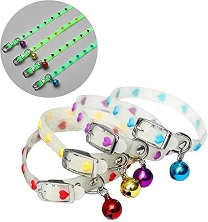 PSK PET MART Adjustable Reflective Collar Safety Buckle with Bells for Pet Puppy, Cat,Kitten Pet Glowing Collars with Bells Glow at Night Dogs Cats Light Luminous Necklace (Yellow, Pack of 1)