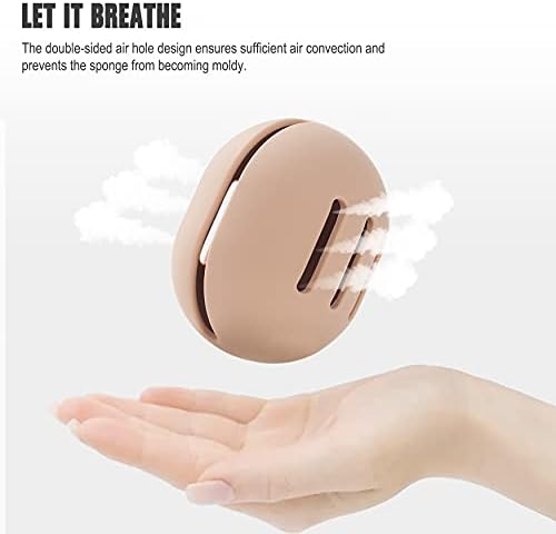 FERYES Makeup Sponge Holder  Shatterproof Eco-Friendly Silicone Beauty Make Up Blender Case for Travel - Khaki