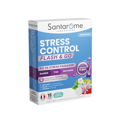 Santarome - Stress Control Flash & Go - Complément alimentaire stress à action flash - Aide à gérer les pics de stress passagers, anxiété, trac et nervosité -...