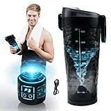 HouseUp 3 in 1 Electric Protein Shaker Bottle【15s Clump-Free Shakes】【USB Rechargeable】【Leakproof & Silent 】 for Gym/Travel, 700ml Smart Blender (Black)