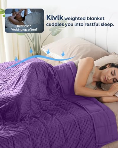 Kivik Minky Dot Weighted Blanket for Adults, 15 lbs Breathable Heavy Throw Blankets, Ultra Soft Cooling Weighted Comforter, Machine Washable, 48"x72" Twin, Purple