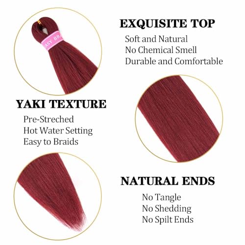 Mychanson Burgundy Braiding Hair 20 Inch 6 Packs Pre Stretched Braiding Hair Extensions For Braids Professional Synthetic Yaki Straight Braid Hair Hot Water Setting(#900, 20Inch) — view 3